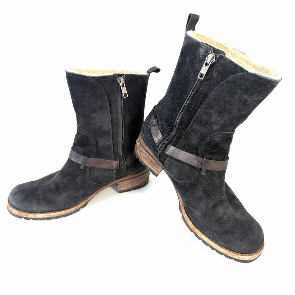 UGG Australia ENDELL Black Waterproof Suede Logo Biker Boots US 8 5604